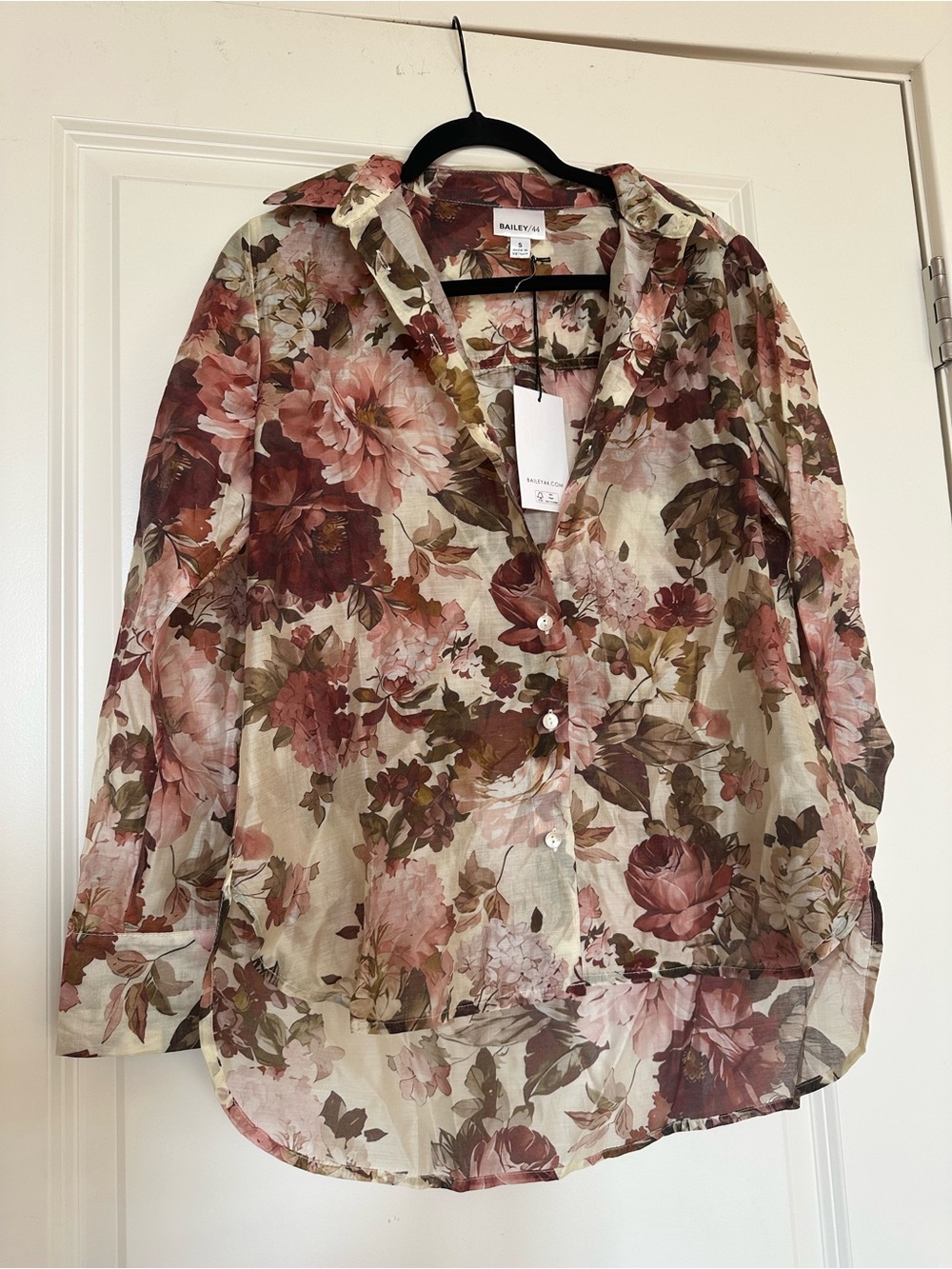Bailey 44 Women's Sheer Floral Button-Down Blouse - Dusty Rose Floral